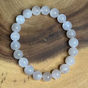 White Moonstone beaded bracelet 7” crystal healing beads 8mm blue flash